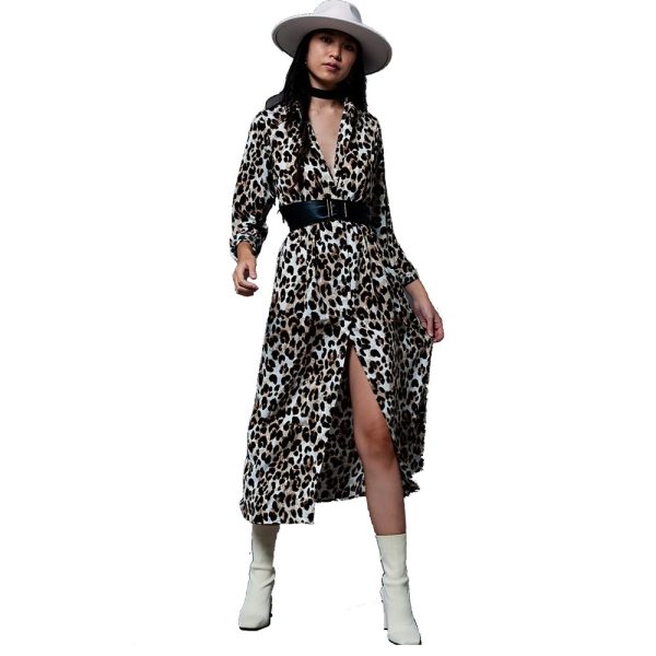 Maxi Φόρεμα πουκαμισα με leopard print q2